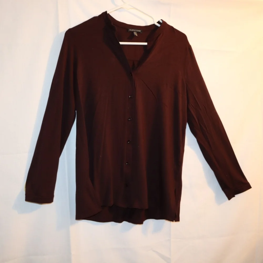 Eileen Fisher Burgundy Tencil Blend Long Sleeve Top Size Small - Picture 2 of 8